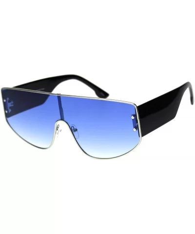 Futuristic Fresh 80s Scifi Space Shield Metal Flat Top Sunglasses - Silver Black Blue - CG18QYZLKLG $20.12 Shield