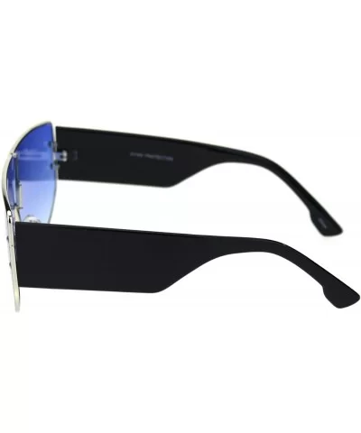 Futuristic Fresh 80s Scifi Space Shield Metal Flat Top Sunglasses - Silver Black Blue - CG18QYZLKLG $20.12 Shield