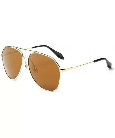 Unisex Mirrored Polarized Aviator Sunglasses Classic Retro Designer Uv400 60mm - Gold/Brown - C112EEU2OEN $19.74 Aviator