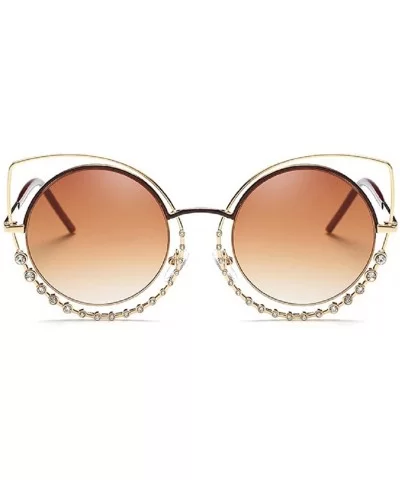 Sunglasses Women Oversized Cateye Crystal Designer Shades Metal Frame - Coffee - CS18CRKYOS2 $13.28 Oversized