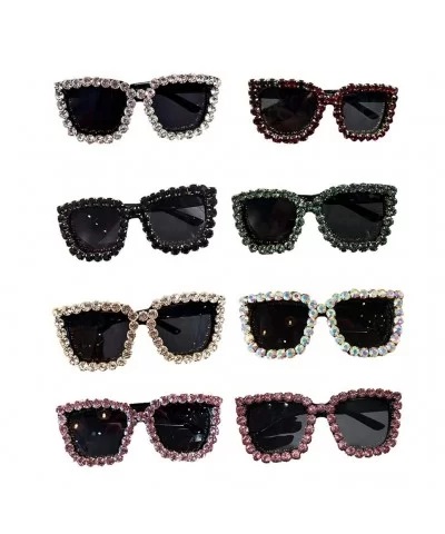 Fashion Rhinestone Sunglasses Exaggerated Glasses - C418N705Y8R $12.80 Square