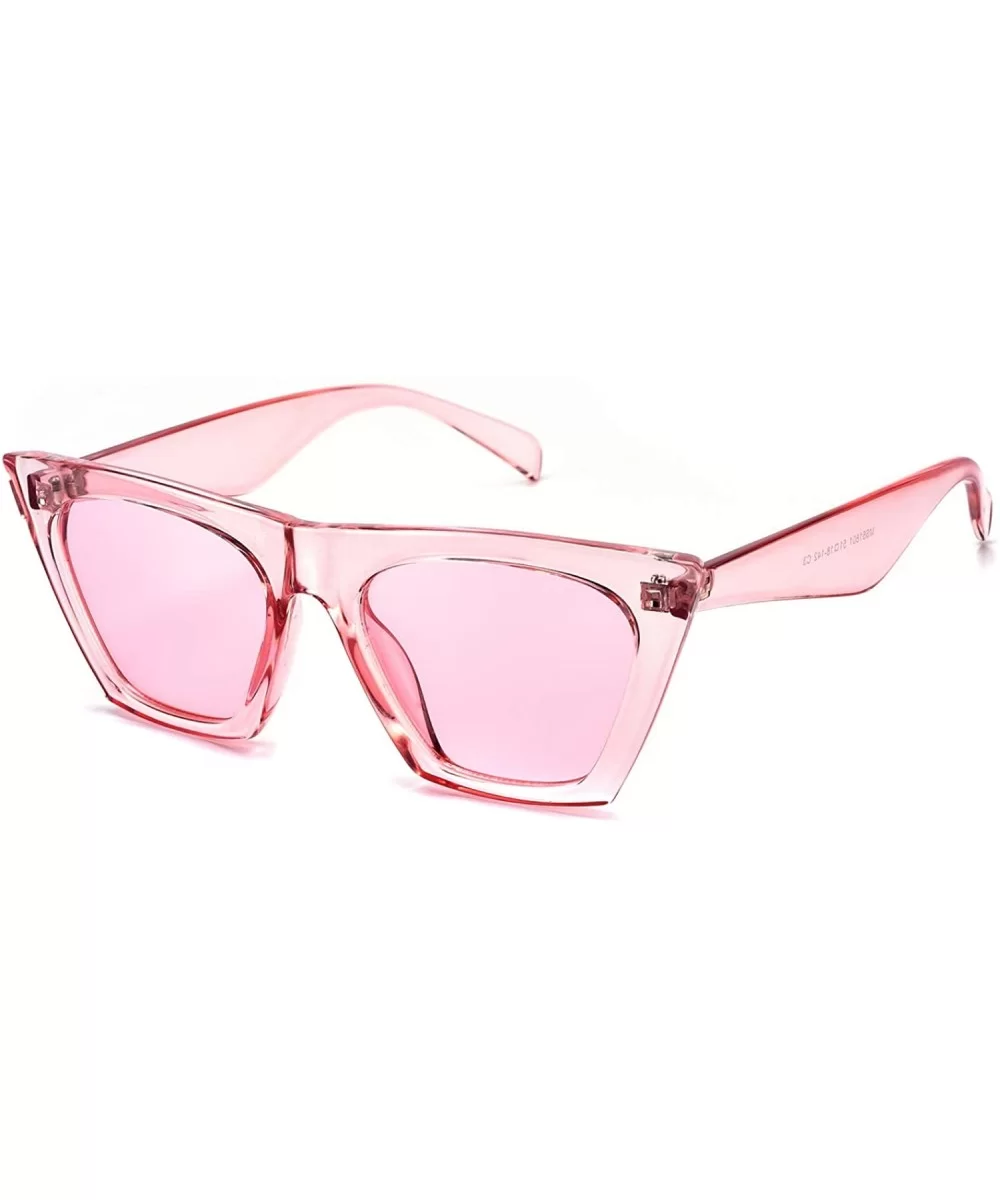 Square Cateye Sunglasses for Women Fashion Trendy Style MS51801 - Transparent Pink Frame/Transparent Pink Lens - CF18EOZUYYQ ...