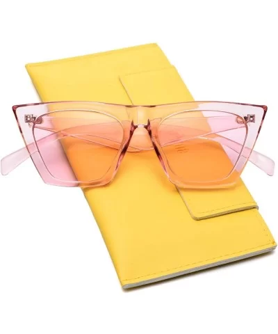 Square Cateye Sunglasses for Women Fashion Trendy Style MS51801 - Transparent Pink Frame/Transparent Pink Lens - CF18EOZUYYQ ...