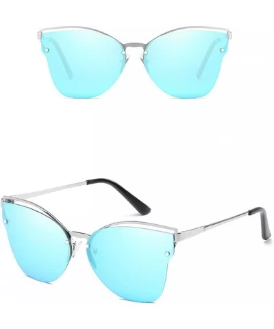 Semi Rimless Metallic Frame Sunglasses for Women Cateye Sunglasses - Blue Silver - CY18RO0U3IG $25.29 Square