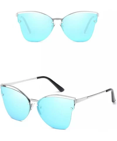 Semi Rimless Metallic Frame Sunglasses for Women Cateye Sunglasses - Blue Silver - CY18RO0U3IG $25.29 Square