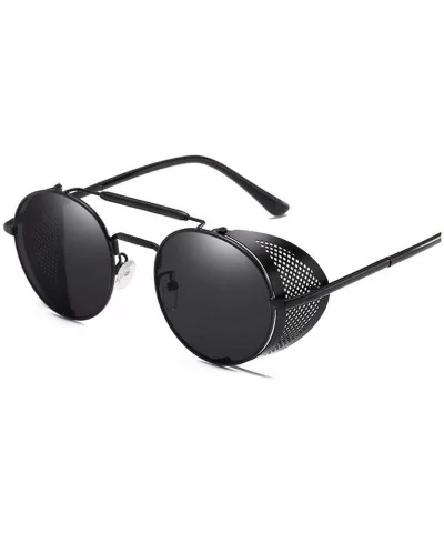 Retro Round Steampunk Sunglasses Men Women Side Shield Goggles Metal Frame Gothic Mirror Lens Sun Glasses - CP199CK8CWW $31.7...