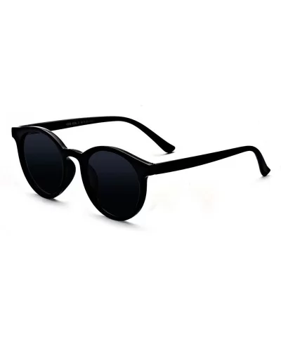 Vintage Polarized Horn Rimmed Round Circle Sunglasses UV400 Protection - Black/Grey - CZ18SEL8GIR $15.93 Sport