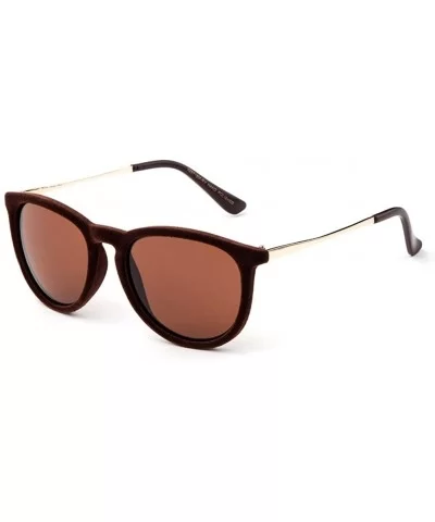 "Mona" Womens Round Suede Material Stlyish Fashion Sunglasses - Brown - CU127Y3G86R $14.48 Square