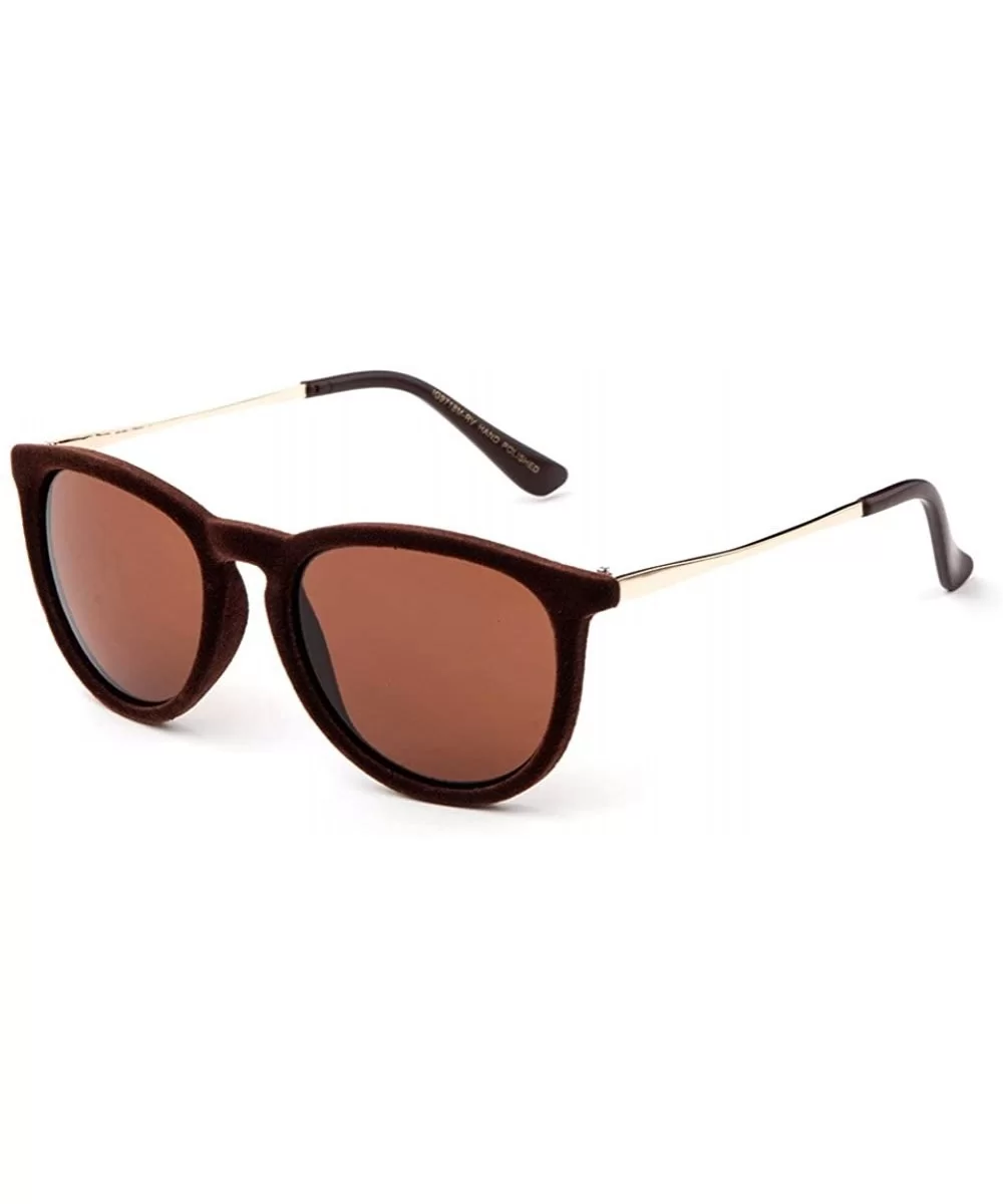 "Mona" Womens Round Suede Material Stlyish Fashion Sunglasses - Brown - CU127Y3G86R $14.48 Square