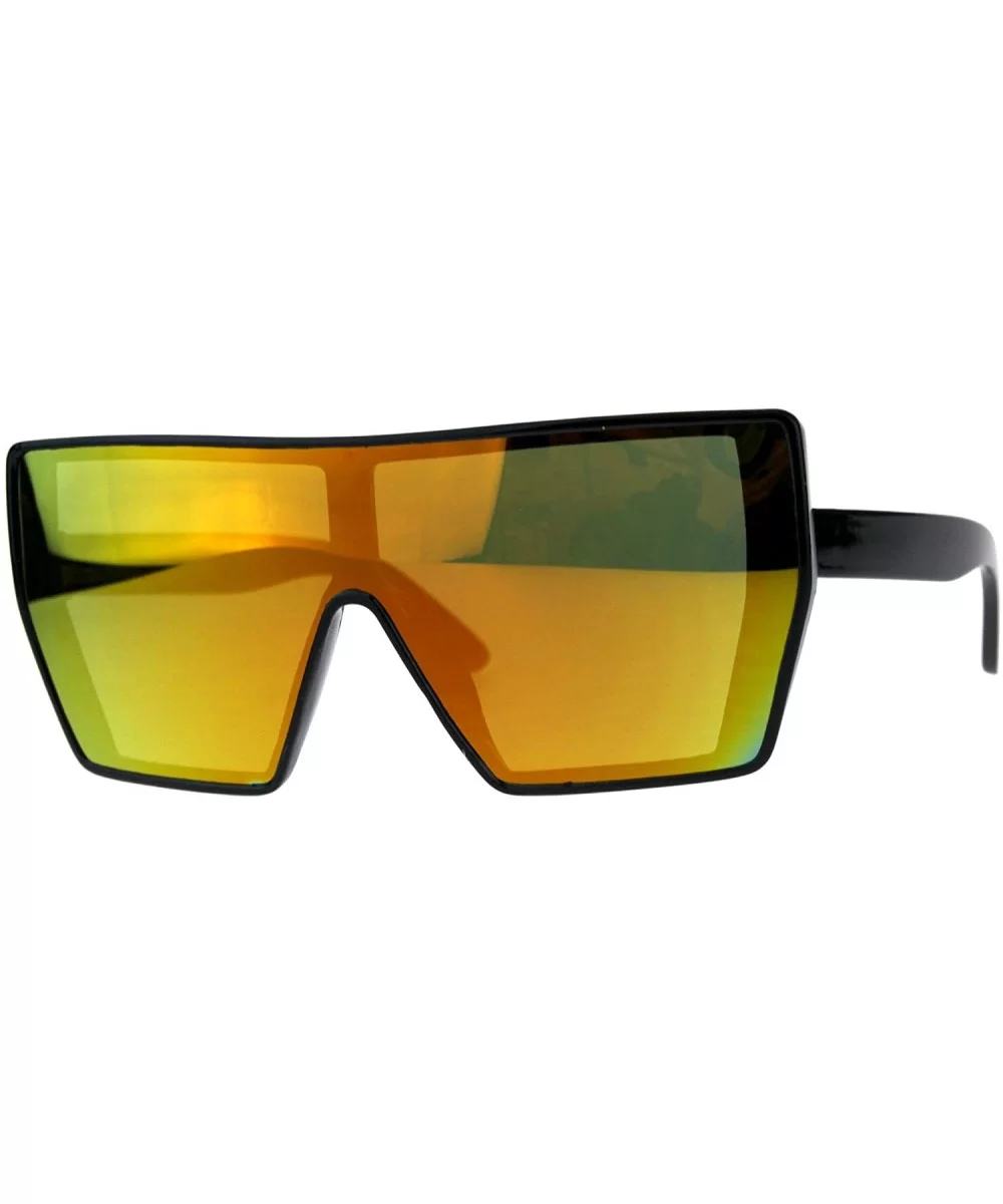 Extra Oversized Fashion Sunglasses Square Shield Frame Mirror Lens - Black (Orange Mirror) - CS18EE82DH0 $16.13 Shield