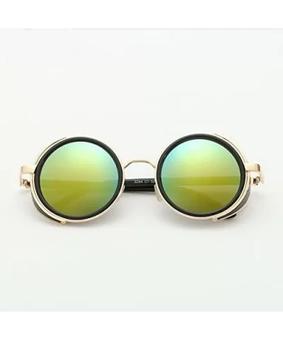 Unisex Mens Womens Steampunk Round Sunglasses Side Shields Vintage Cyber Goggles - Green - C912LIDT8IJ $18.50 Goggle