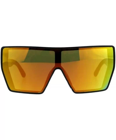 Extra Oversized Fashion Sunglasses Square Shield Frame Mirror Lens - Black (Orange Mirror) - CS18EE82DH0 $16.13 Shield