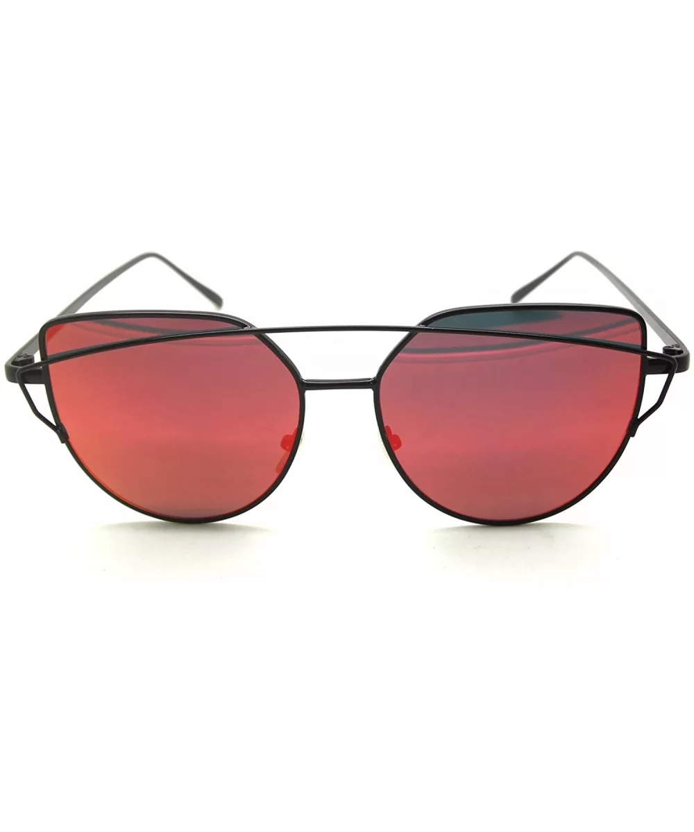 RetroUV New Cat Eye Aviator Sunglasses Women Fashion Retro Metal Frame Shades - Red - CL12L6PI59H $9.14 Cat Eye