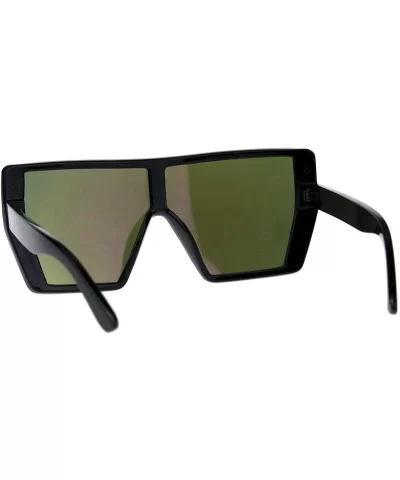 Extra Oversized Fashion Sunglasses Square Shield Frame Mirror Lens - Black (Orange Mirror) - CS18EE82DH0 $16.13 Shield