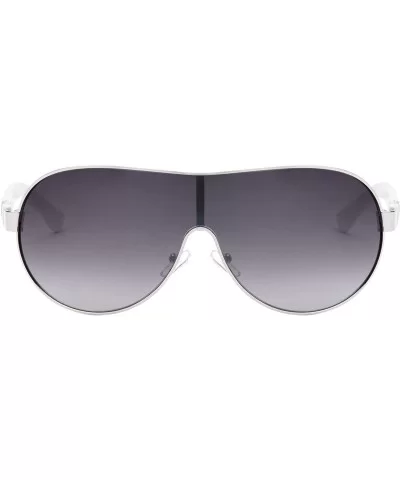 Thick Color Temple Thin Frame Curved One Piece Shield Lens Sunglasses - Black White - C3199HNTCOK $28.22 Shield