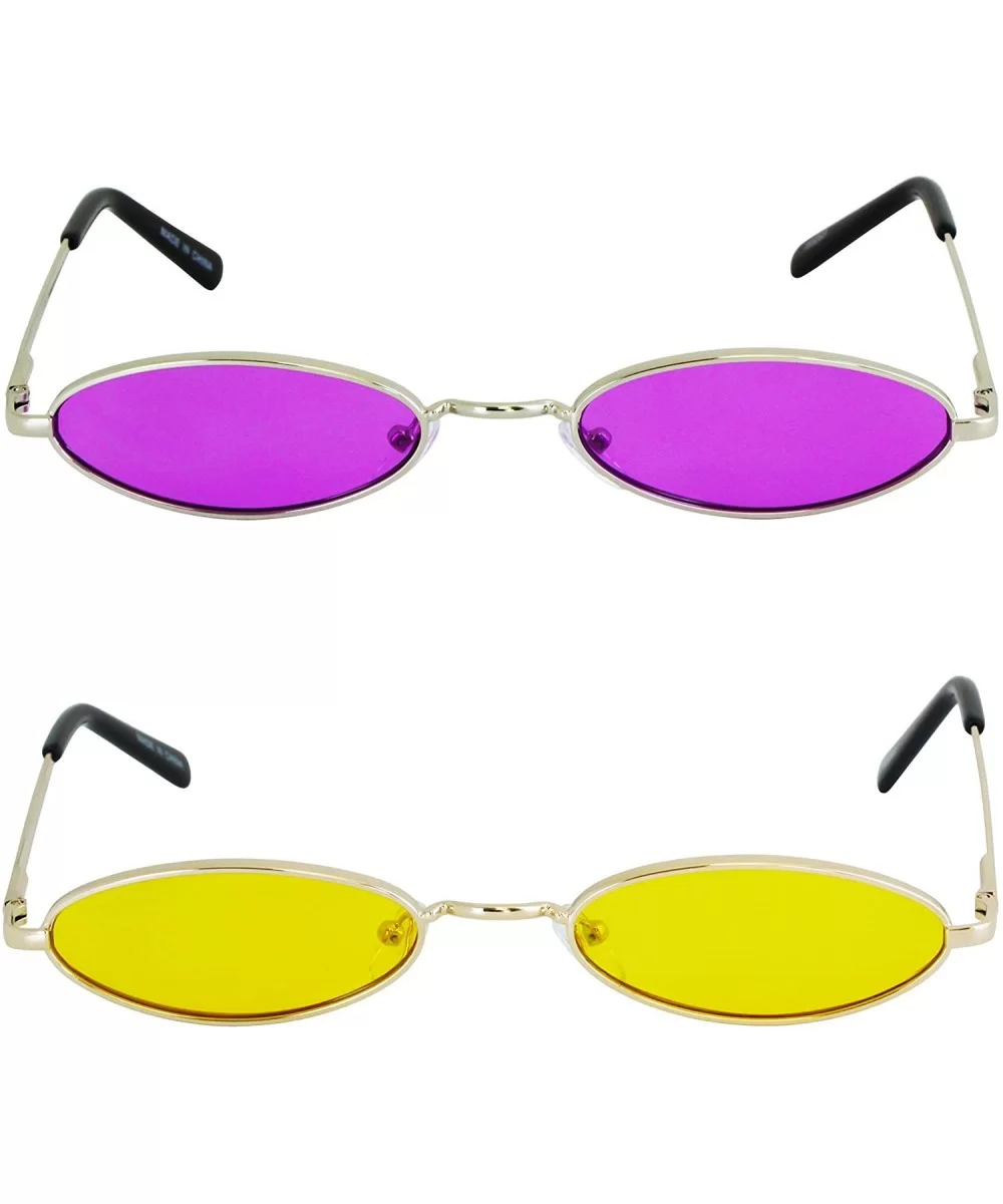 Small Tiny Oval Vintage Sunglasses for Women Metal Frames Designer Gothic Glasses - Purple and Yellow - CL18UDCDAHH $21.76 Oval