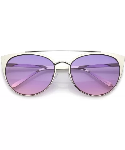 Women's Oversize Metal Crossbar Colored Flat Lens Cat Eye Sunglasses 61mm - Shiny Silver / Purple-pink - C817YUYKKAX $14.51 R...