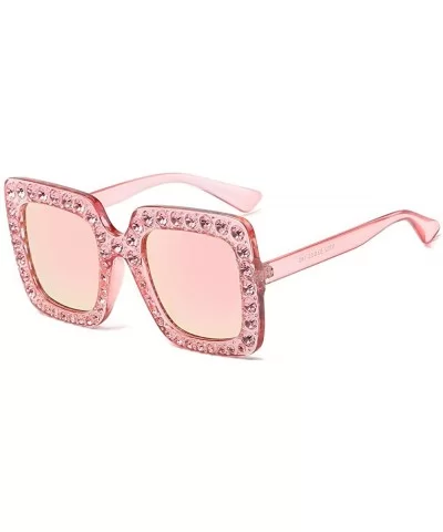 Crystal Oversized Sunglasses Square Diamond Frame Rhinestone Sunglasses - C - CE199ON0KTO $10.19 Aviator