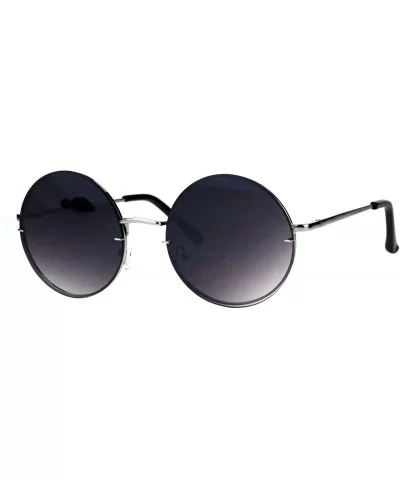 Round Circle Fashion Sunglasses Rims Behind Lens Spring Hinge UV 400 - Silver (Smoke) - CT186DYK5HI $16.04 Round