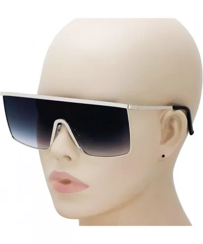 Oversized Flat Top Square VINTAGE RETRO SHIELD VISOR Style Aviator SUNGLASSES - Black/Gold - CB18DD9HQ4G $20.51 Aviator