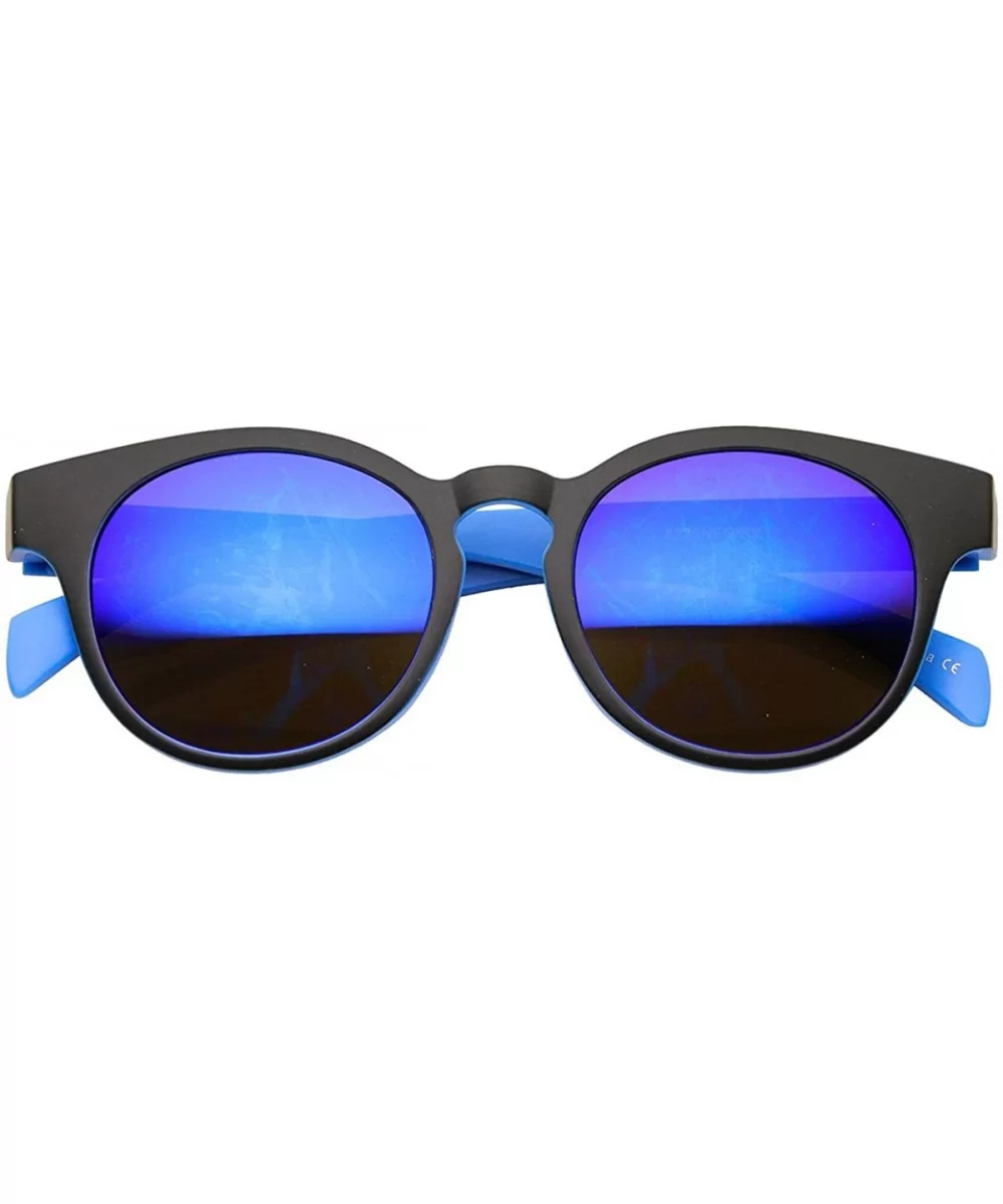 Mod Fashion Two-Tone Flash Mirror Lens Round Horn Rimmed Sunglasses - Black-blue Ice - C811XOOC13Z $12.92 Round