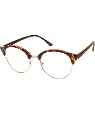 Classic Round Half Frame Semi Rim Eyeglasses Retro Clear Non Prescription Lens Circle Sun Glasses - CL18CQ39GLN $14.58 Round