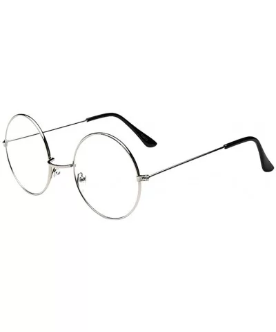 Fashion Oval Round Clear Lens Glasses Classic Vintage Retro Style Metal Flat Glasses - Silver - CY196IY6EOW $10.21 Rimless