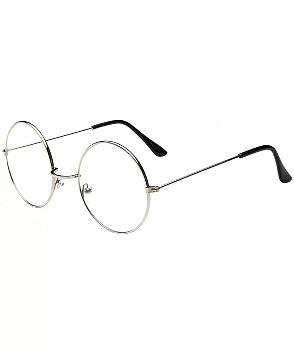 Fashion Oval Round Clear Lens Glasses Classic Vintage Retro Style Metal Flat Glasses - Silver - CY196IY6EOW $10.21 Rimless