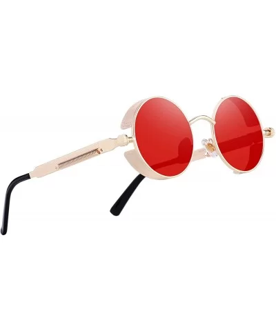 Gothic Steampunk Sunglasses for Women Men Round Lens Metal Frame S567 - Gold&red - C617XMOEGGA $21.36 Round