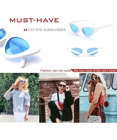 Retro Narrow Cat Eye Sunglasses Vintage Clout Goggles for women UV400 M97 - White Frame/Blue Lens - CU18NNUI73I $20.83 Cat Eye