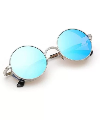 Vintage Steampunk Hippie Metal Round Circle Frame Polarized Sunglasses - Silver-blue - CD18XL6S3CR $13.30 Round
