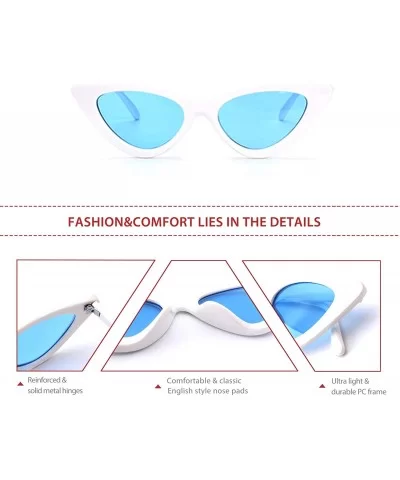 Retro Narrow Cat Eye Sunglasses Vintage Clout Goggles for women UV400 M97 - White Frame/Blue Lens - CU18NNUI73I $20.83 Cat Eye