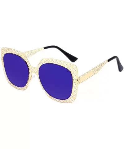 Women Hollow Mirror UV400 Sunglasses Alloy Leg Glasses Shades Eyewear - Blue - CG17AAEWW89 $18.80 Semi-rimless