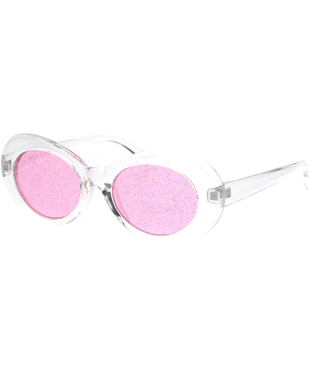 Glitter Lens Sunglasses Glasses Womens Vintage Oval Translucent Frames - Clear (Pink) - CO18QA6786X $14.07 Oval