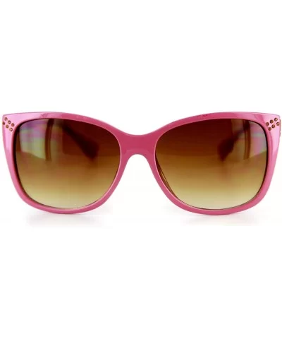 Stella" Trendy Wayfarer Sunglasses - Crystals - Gold Accents-Large Lens - 100% UV - Pink W/ Amber Lens - CX110OJJJ9H $18.92 W...