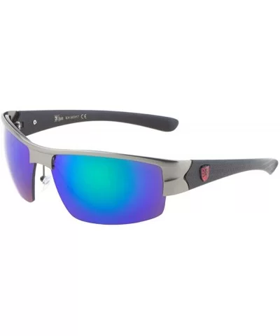 Line Texture Pattern Temple Rimles Sports Sunglasses - Blue Gunmetal - C1199D4UL2I $29.81 Sport