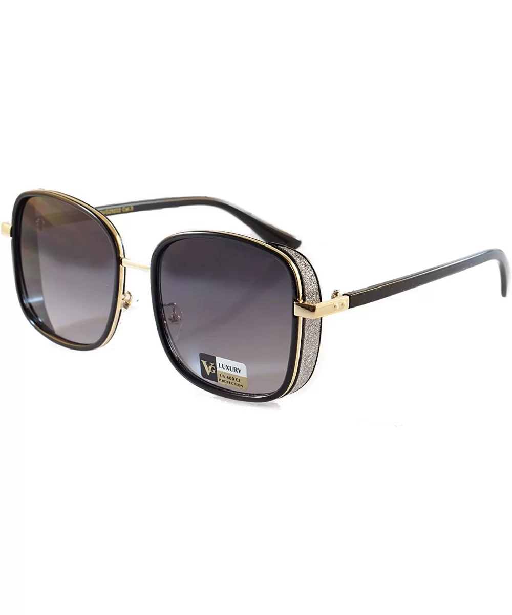 Oversize Side Shield Steampunk Square Gradient Mirror Sunglasses A227 - Black Black - CQ18HY0EZNZ $21.47 Shield