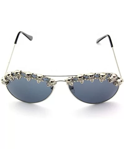 Skull Design Round framed diamond sunglasses Halloween decorative sunglasses - Black 5 - CW18IIAQHAE $12.94 Round