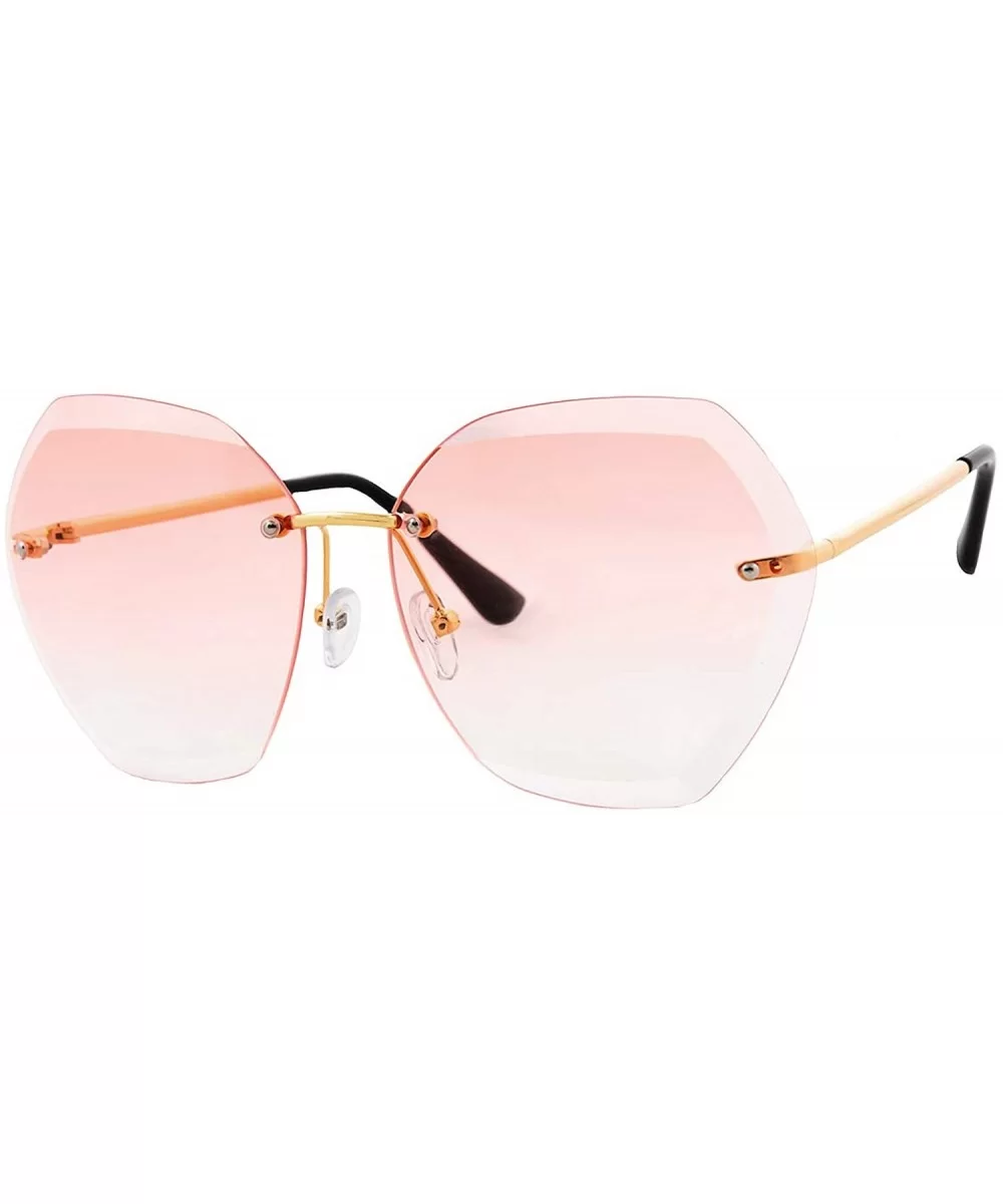 Oversized Sunglasses Women Fashion Rimless Diamond Cutting Lens Stylish - Gold Metal Frame / Coral Tinted Lens - CC18SWE5XEX ...