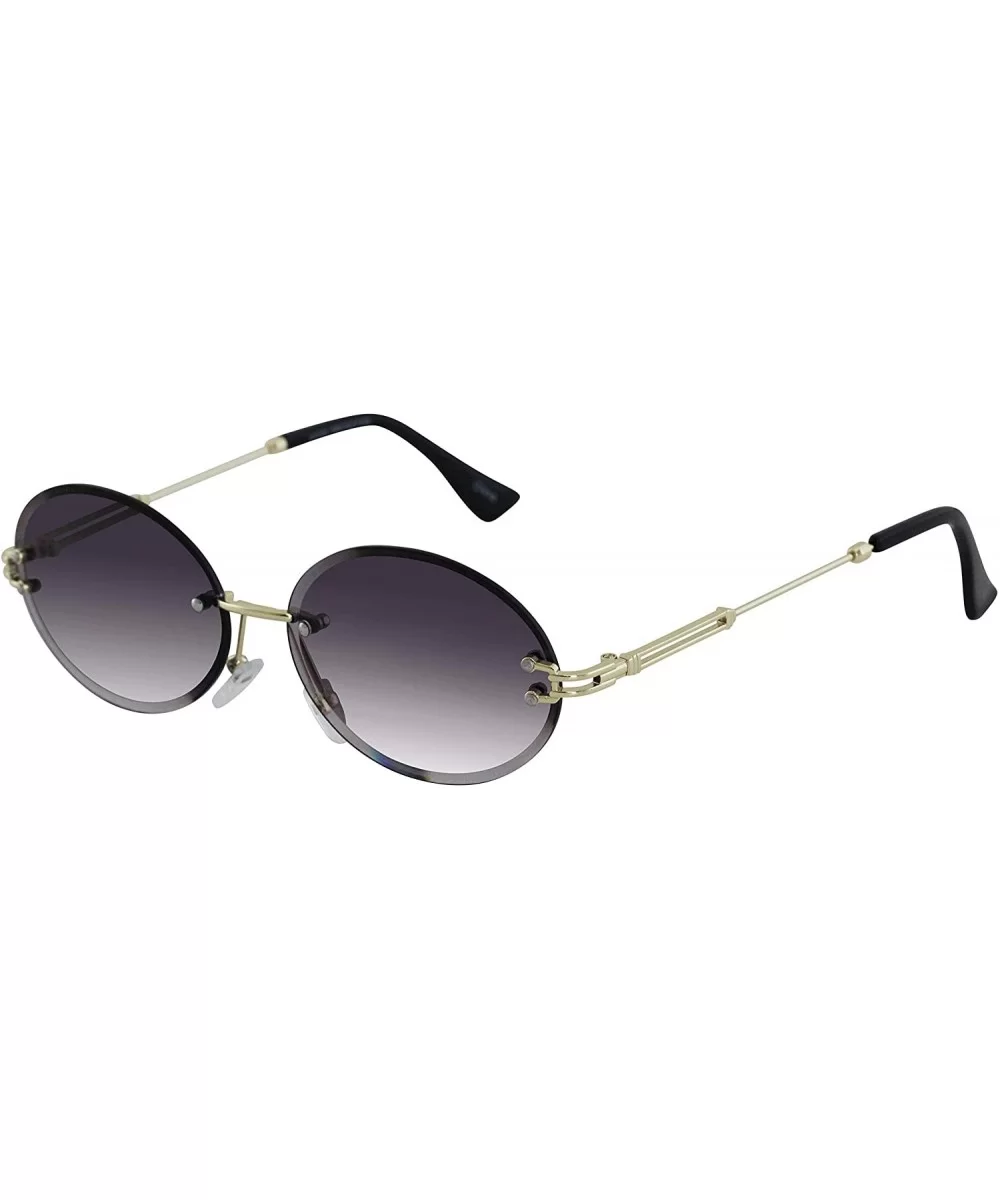 Elegant Rimless Vintage Retro Oval Gold Clear Lens Fashion Diamond Cut Edge Fashion Sunglasses - Smoke - CC197CN9TWH $14.56 R...