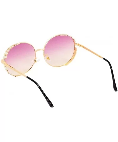 Fashion Round Pearl Decor Sunglasses UV Protection Metal Frame - Purple&yellow Lens-e - C118UCG8IYL $25.35 Oversized