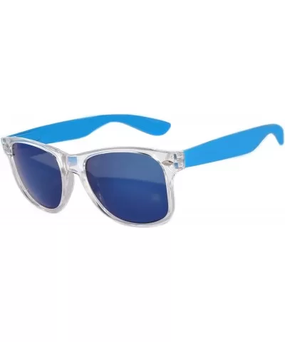 Retro 80's Crystal Vintage Sunglasses Colorful Blue Frame Blue Mirror Lens - C1185UK8D09 $12.40 Sport