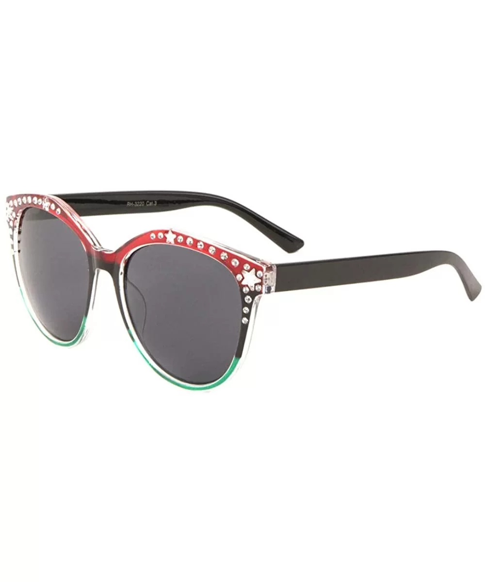 Frontal Rhinestone Star Round Cat Eye Sunglasses - Black Crystal - CQ1987HNC3E $19.50 Round