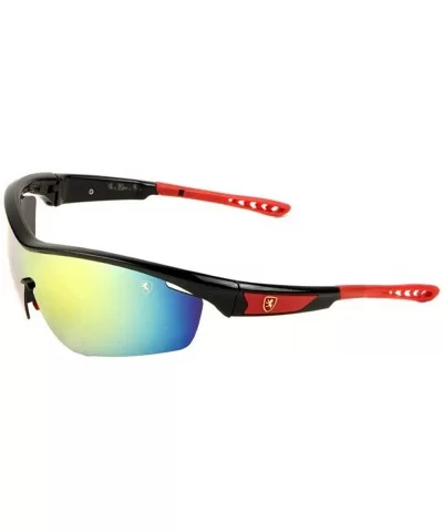 Khan Semi Rimless Sport One Piece Lens Wrap Around Sunglasses - Black & Red Frame - CK18WRNS370 $13.49 Rimless