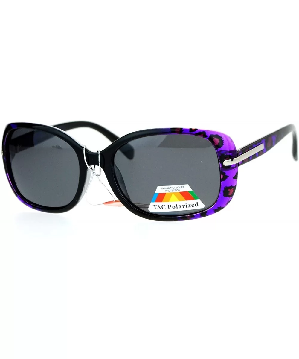 Womens Polarized Lens Sunglasses Square Rectangular Fashion Shades - Purple Leopard - CP186URHORL $19.23 Square