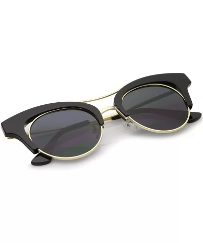 Women's Oversize Cutout Brow Bar Mirror Round Flat Lens Cat Eye Sunglasses 51mm - Black-gold / Smoke - CO17YHOSCUD $14.06 Cat...