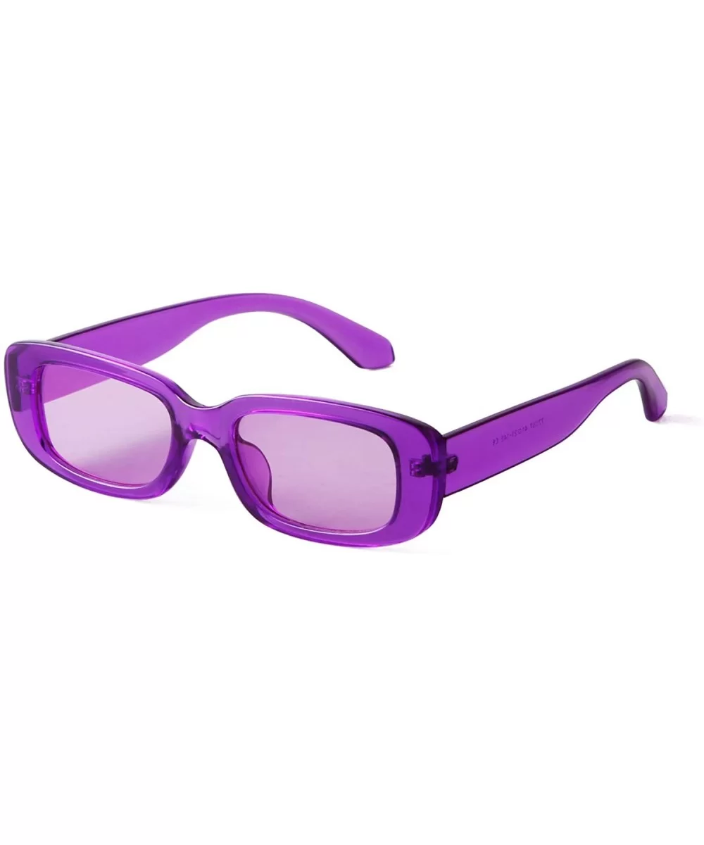 Rectangle Sunglasses Women Vintage Retro Glasses Wide Black Tortoise Frame - Transparent Purple - CM19D3TXC5G $20.40 Square
