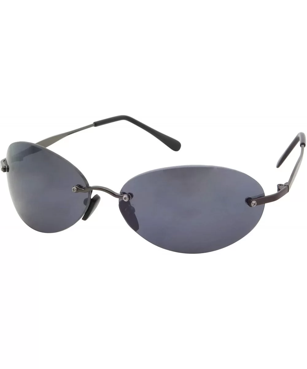 Men's Rimless Sunglasses - Matrix Morpheus NEO Type Costume Black Round Oval - Black Metal - C118Y0YGSD0 $25.23 Rimless