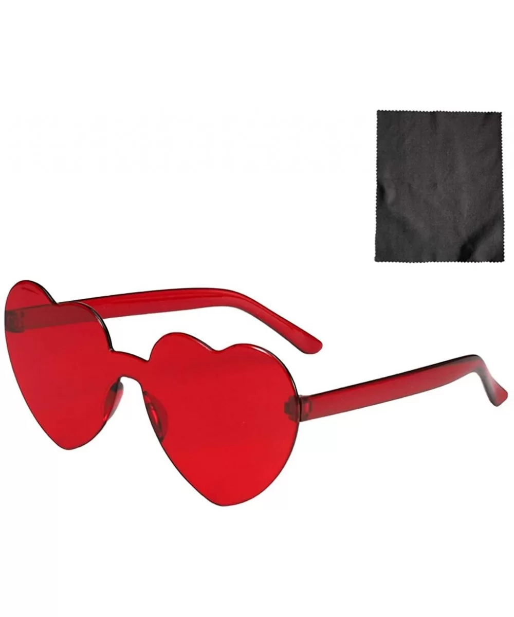 Heart Shaped Sunglasses + 1 Glasses Cloth Rimless Transparent Colored Glasses PC Frame Resin Lens - C - CQ190DZ5TCR $9.35 Rim...