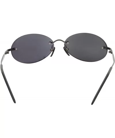 Men's Rimless Sunglasses - Matrix Morpheus NEO Type Costume Black Round Oval - Black Metal - C118Y0YGSD0 $25.23 Rimless